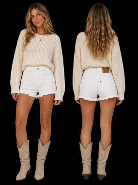 Levi's 501 Original Distressed White Denim Shorts